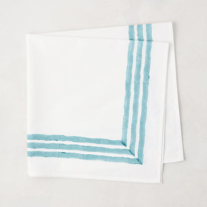 Cloudy Blue Triple Border Block Print Painted Cotton Napkin