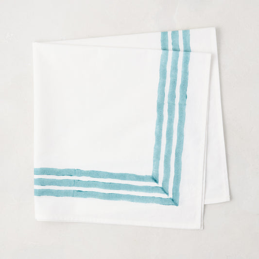 Cloudy Blue Triple Border Block Print Painted Cotton Napkin