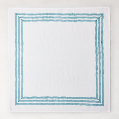 Cloudy Blue Triple Border Block Print Painted Cotton Napkin