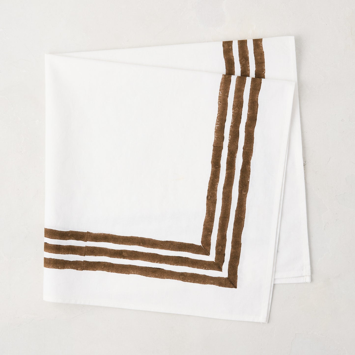 Cocoa Brown Triple Border Block Print Painted Cotton Napkin