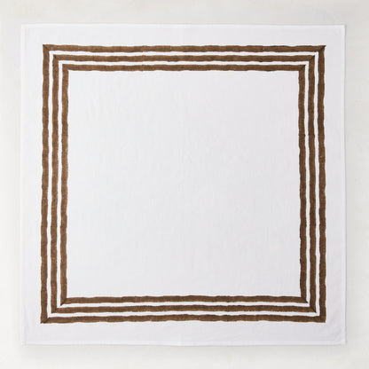 Cocoa Brown Triple Border Block Print Painted Cotton Napkin