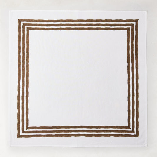 Cocoa Brown Triple Border Block Print Painted Cotton Napkin