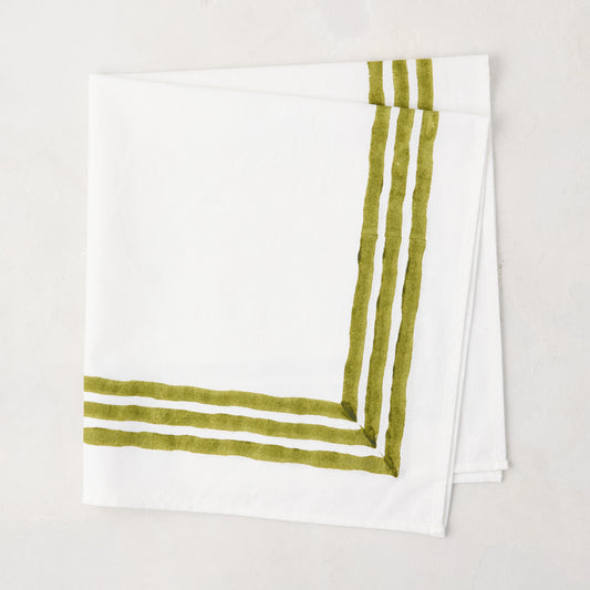 Aloe Green Triple Border Block Print Painted Cotton Napkin