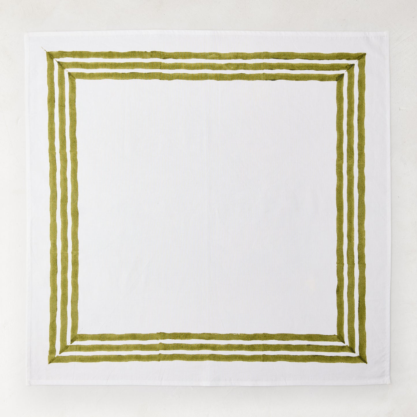 Aloe Green Triple Border Block Print Painted Cotton Napkin