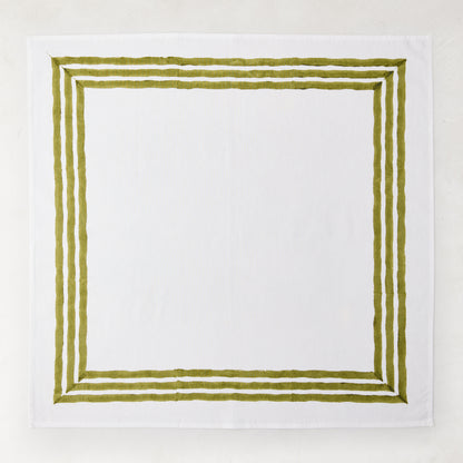 Aloe Green Triple Border Block Print Painted Cotton Napkin