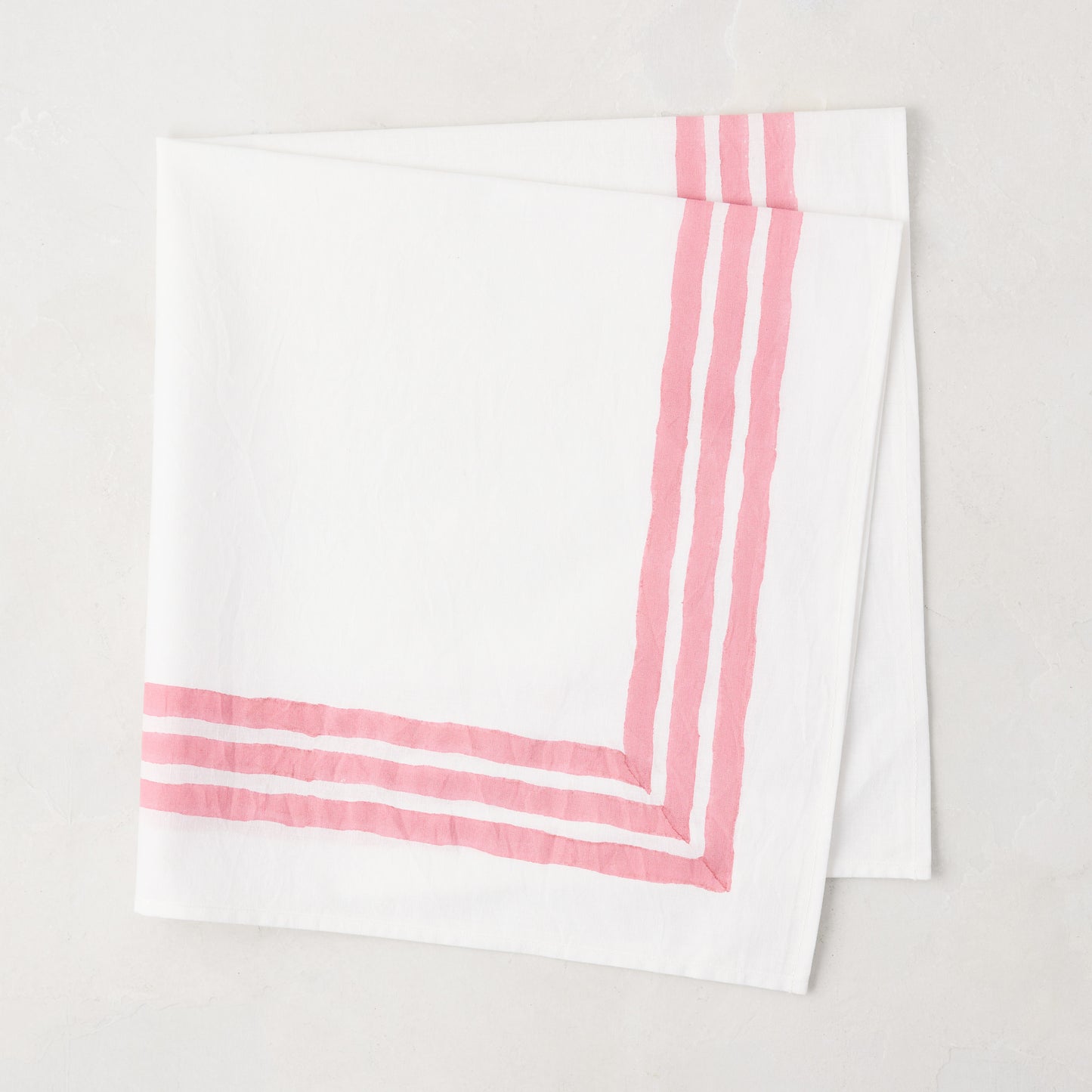 Clover Pink Triple Border Block Print Painted Cotton Napkin