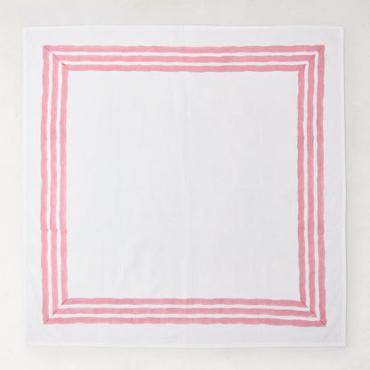 Clover Pink Triple Border Block Print Painted Cotton Napkin