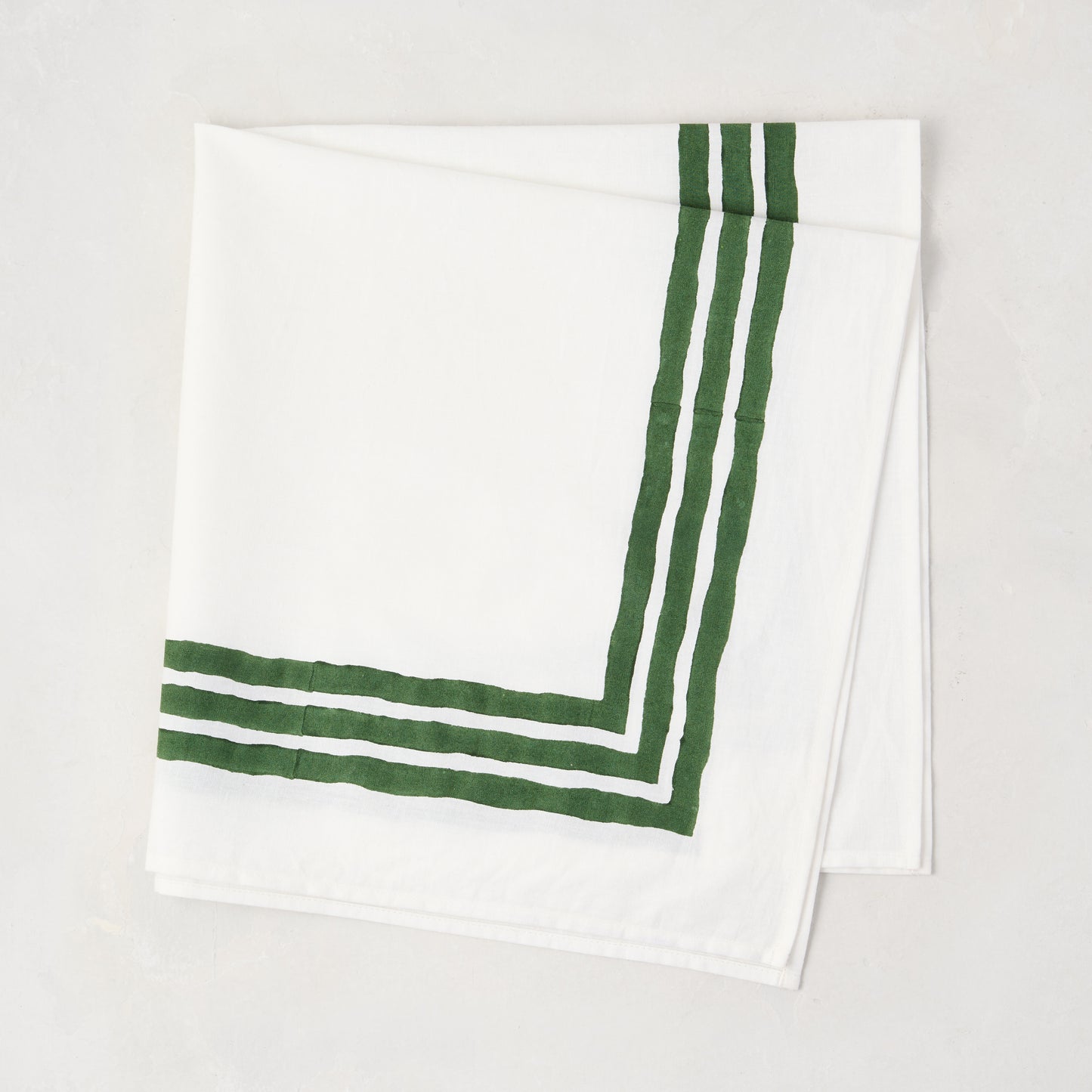 Fir Green Triple Border Block Print Painted Cotton Napkin