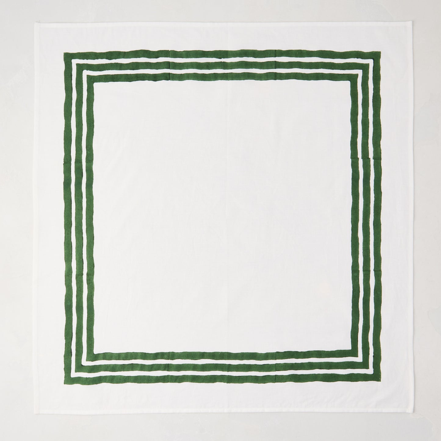 Fir Green Triple Border Block Print Painted Cotton Napkin