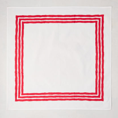 Red Triple Border Block Print Painted Cotton Napkin