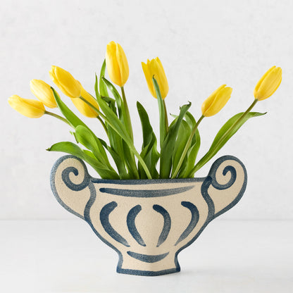 Trompe-L'oeil Greek Coupe Krater Stoneware Vase