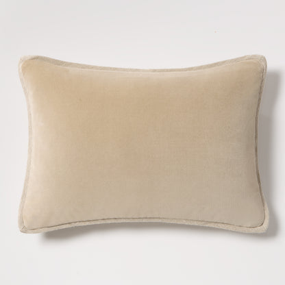 Tan Reversible Velvet and Linen Lumbar Pillow
