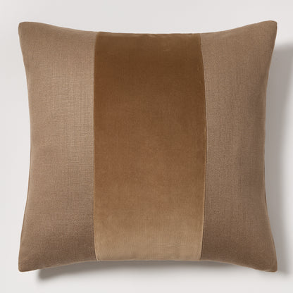 Moroccan Brown Tonal Wide Velvet Stripe and Linen Pillow