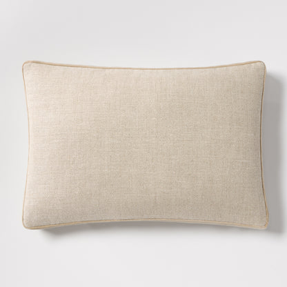 Tan Velvet Gusseted and Linen Lumbar Pillow