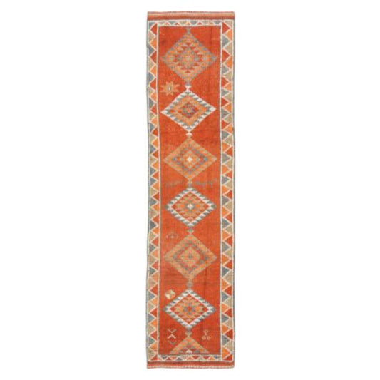 Vintage Orange Six Diamond Runner Rug, 2'8x11x'6