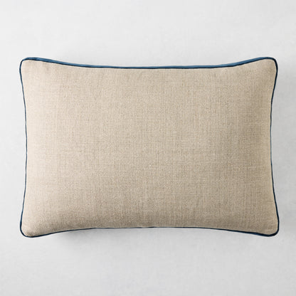 Midnight Blue Velvet Gussetted and Linen Lumbar Pillow