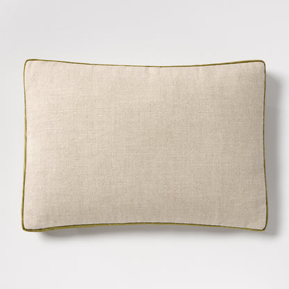 Pesto Green Velvet Gussetted and Linen Lumbar Pillow