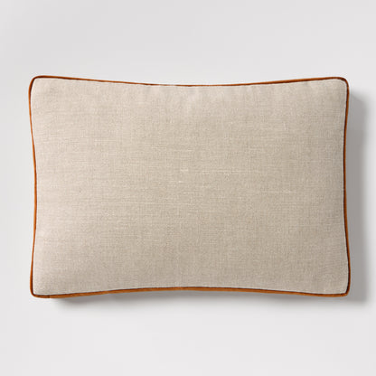 Rust Orange Velvet Gussetted and Linen Lumbar Pillow
