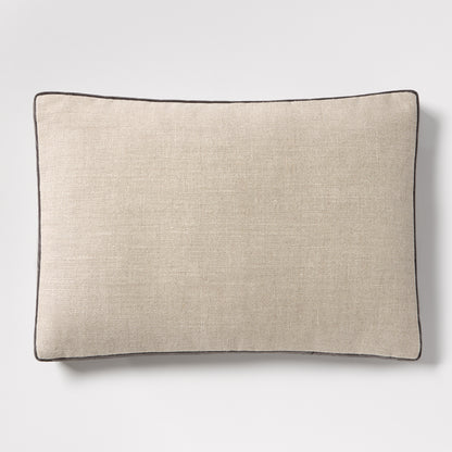 Slate Grey Velvet Gussetted and Linen Lumbar Pillow