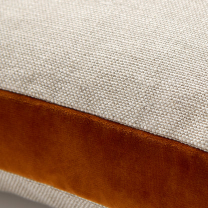 Rust Orange Velvet Gusseted and Linen Square Pillow