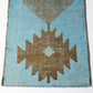 Vintage Light Blue and Brown Aztec Runner Rug
