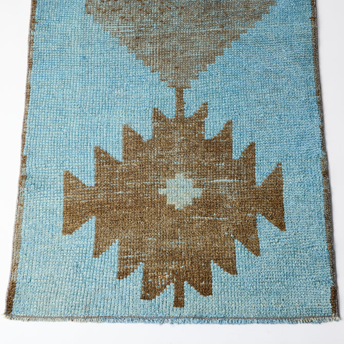 Vintage Light Blue and Brown Aztec Runner Rug