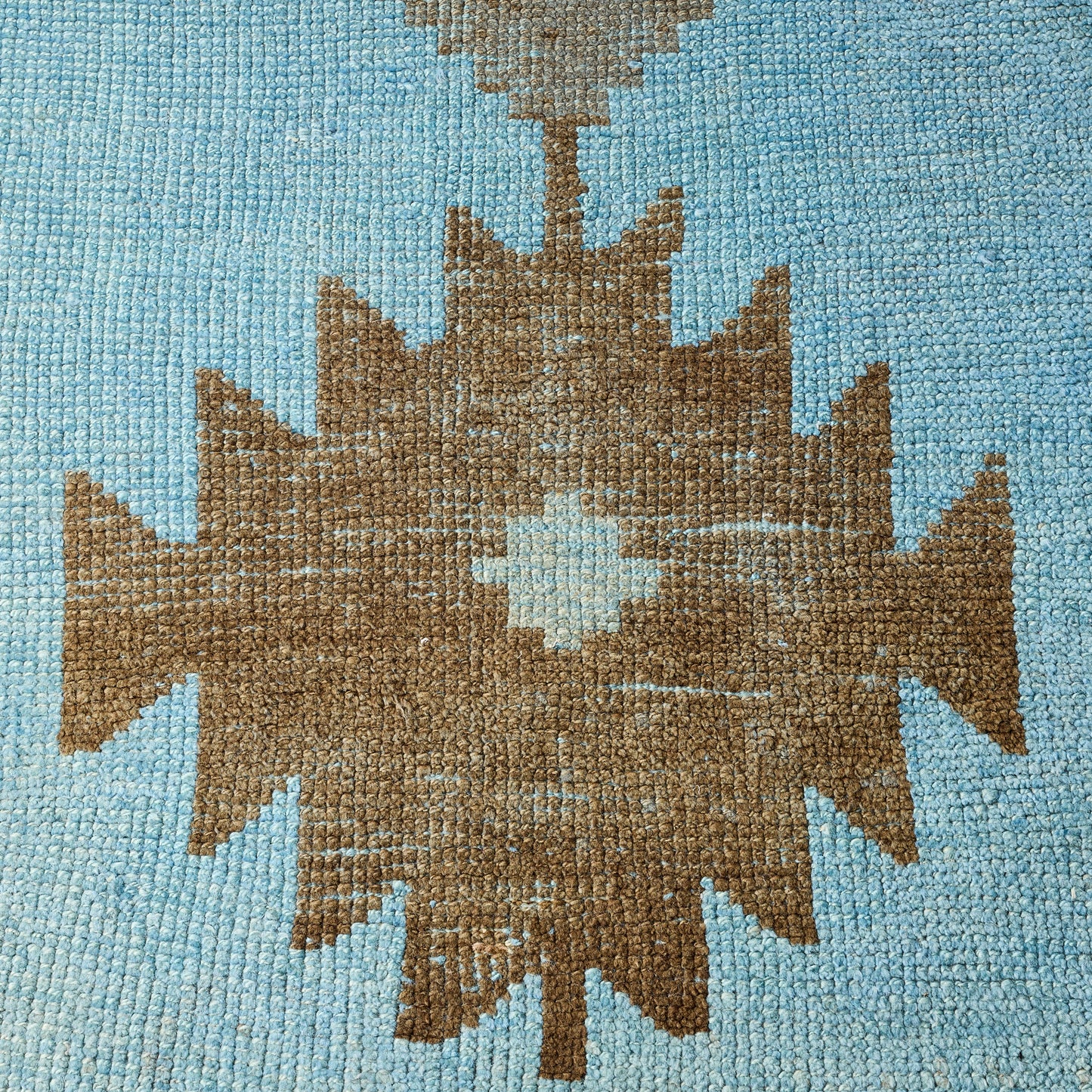 Vintage Light Blue and Brown Aztec Runner Rug