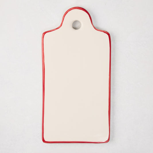White Ceramic Cheeseboard with Red Border