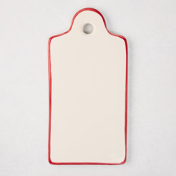 White Ceramic Cheeseboard with Red Border