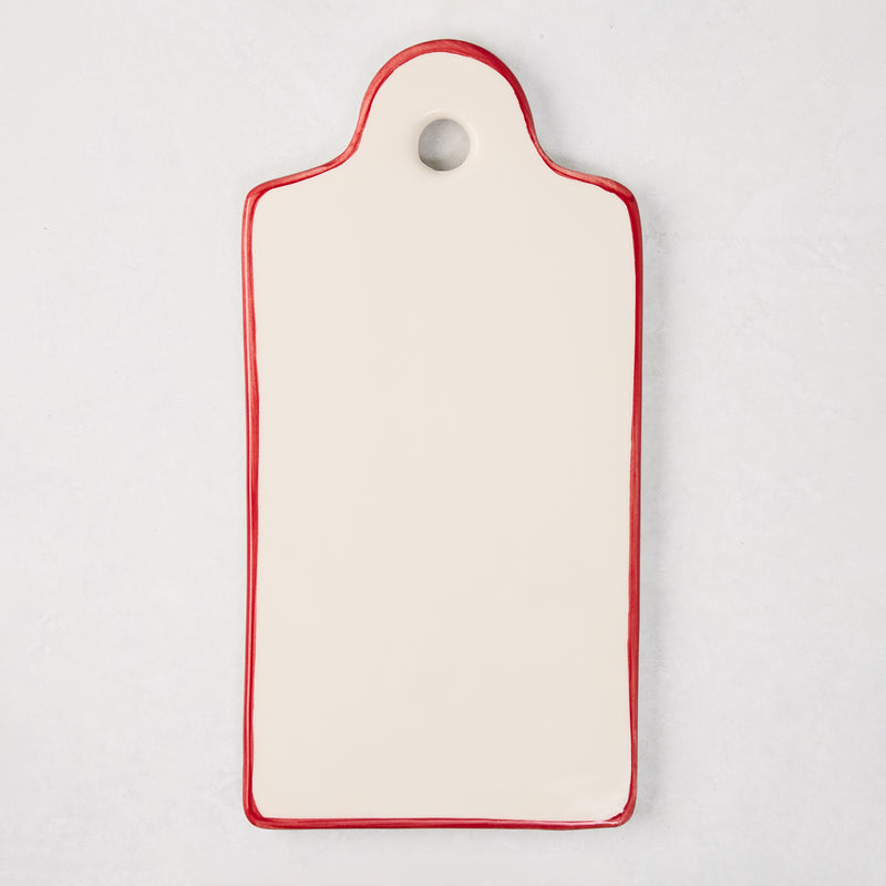White Ceramic Cheeseboard with Red Border