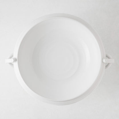 White Ceramic Pedestal Fruit Bowl with Ring Handle