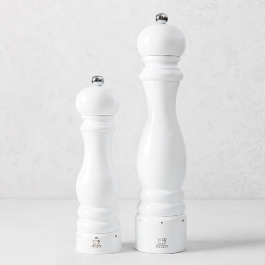 Peugeot Paris White Lacquer 9" Salt & 12" Pepper Mills Set