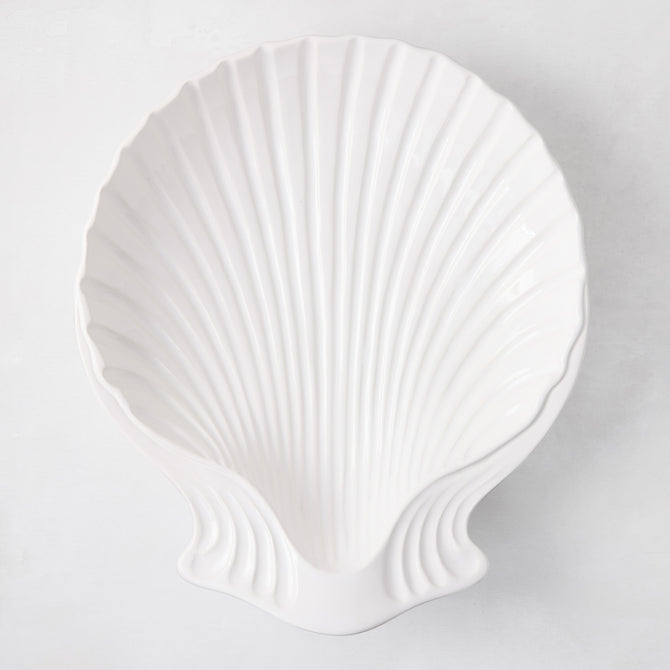 Large White Ceramic Scallop Shell Serving Bowl