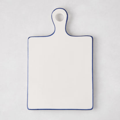 White Square Ceramic Cheeseboard with Blue Edge