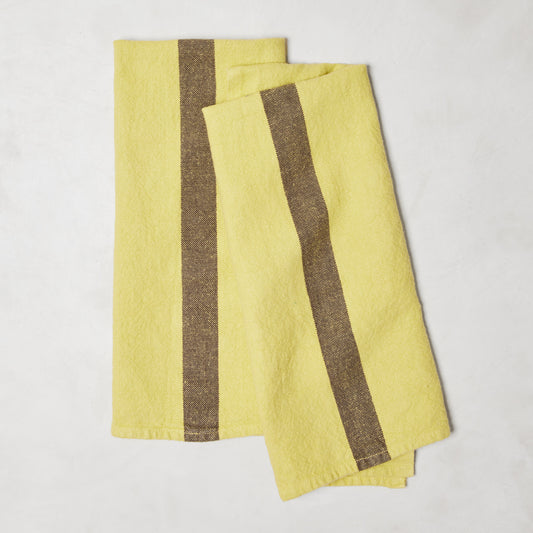 Yellow Striped Linen Hand Towel Set