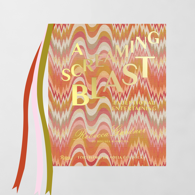 Hardcover book "A Screaming Blast" by Rebecca Gardner, with a colorful wavy pattern and gold text.