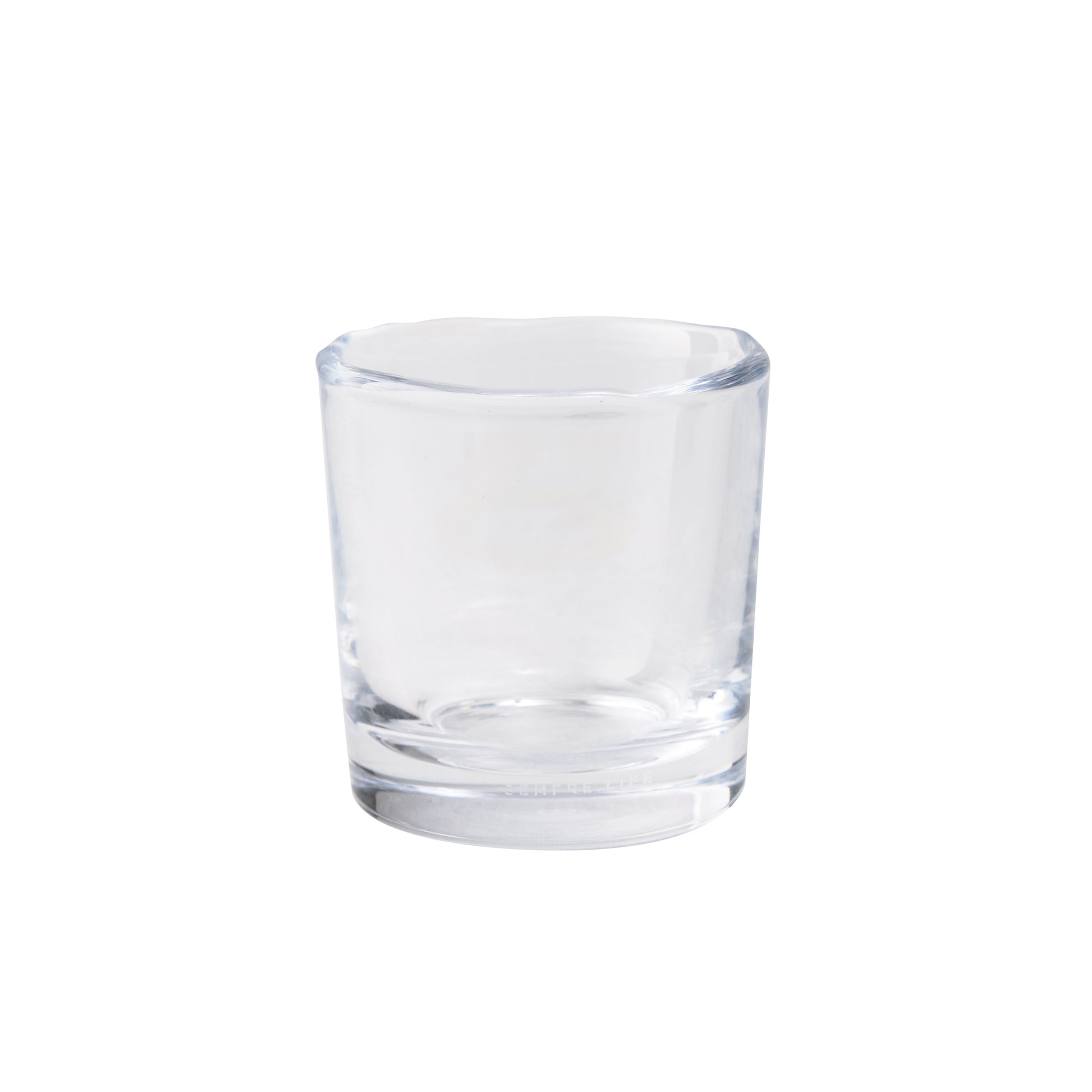 Clear Abraham Scissor-Cut Glass Tumbler, 6 oz, with thick air-blown glass and rippled rim.