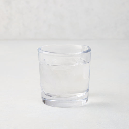 Abraham Scissor-Cut Glass Tumbler, 6 oz., clear, thick air-blown glass with rippled rim.