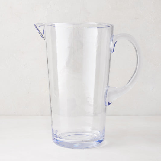 Clear Acrylic Seadrift Pitcher, 70oz, with handle and spout, on a white background.