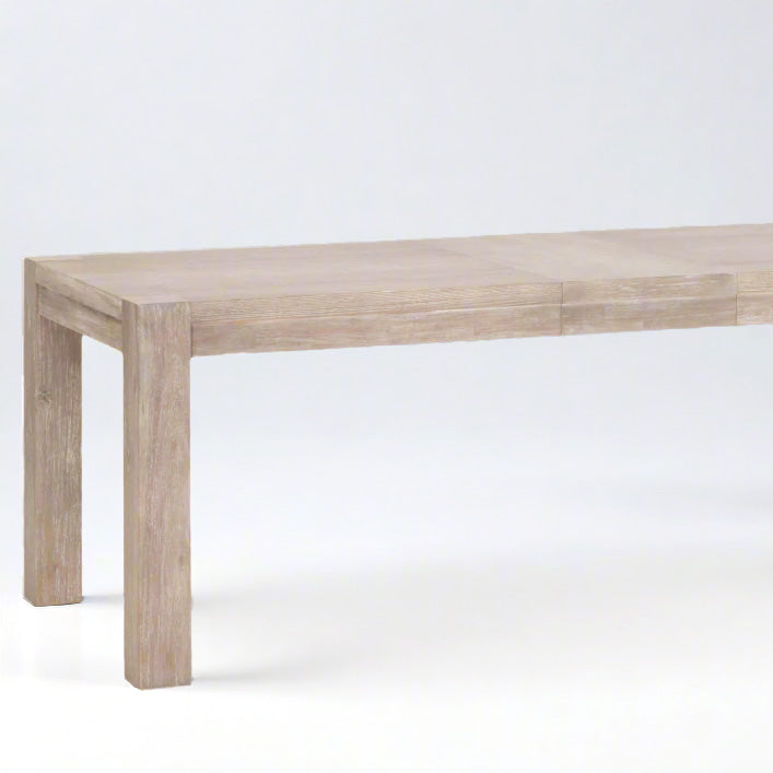 Adler Extension Dining Table in natural gray acacia wood with visible extension leaves.