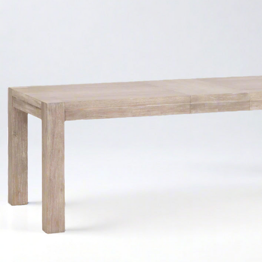 Adler Extension Dining Table in natural gray acacia wood with visible extension leaves.