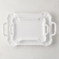 Set of 2 Alessia vintage-inspired creamy white ceramic serving platters, small and large, with handles.