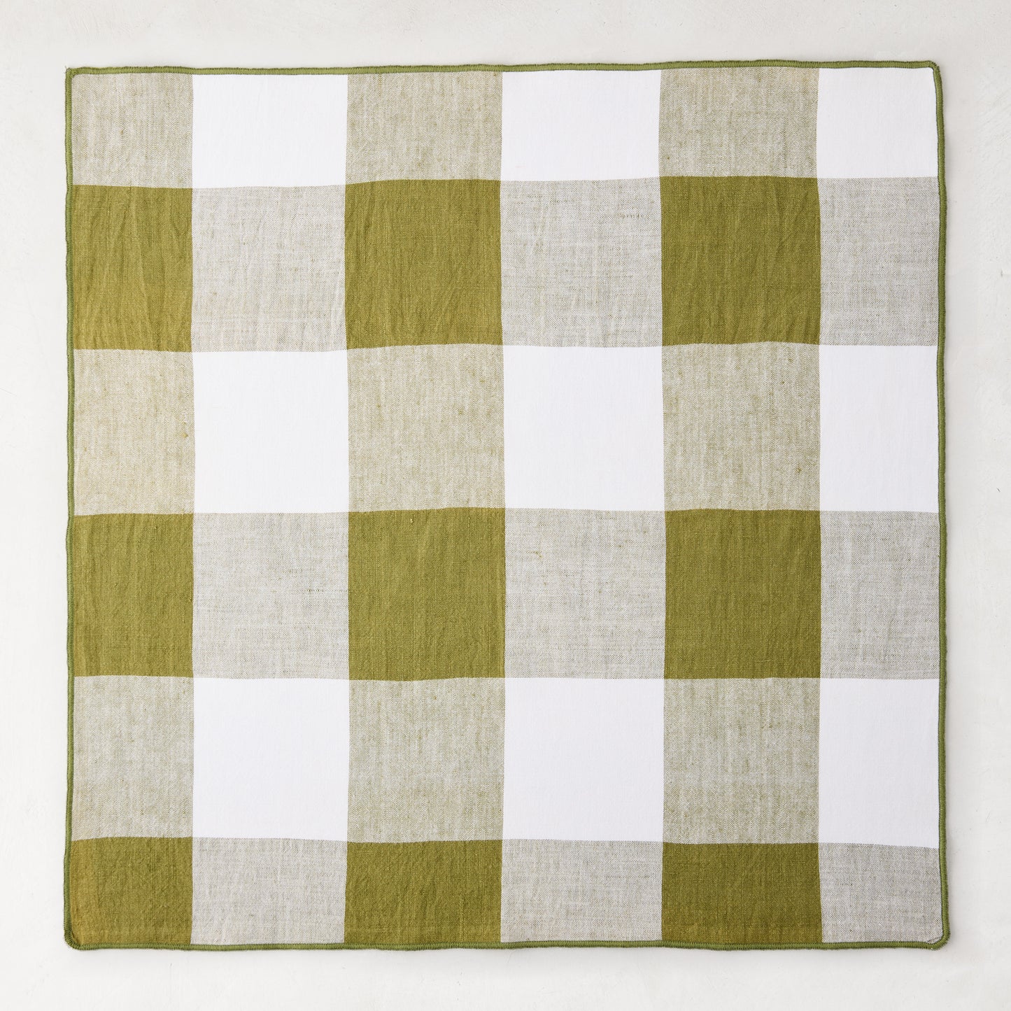 Aloe Green Buffalo Check Linen Napkin, 20"x20" folded square.