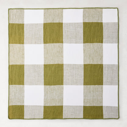 Aloe Green Buffalo Check Linen Napkin, 20"x20" folded square.