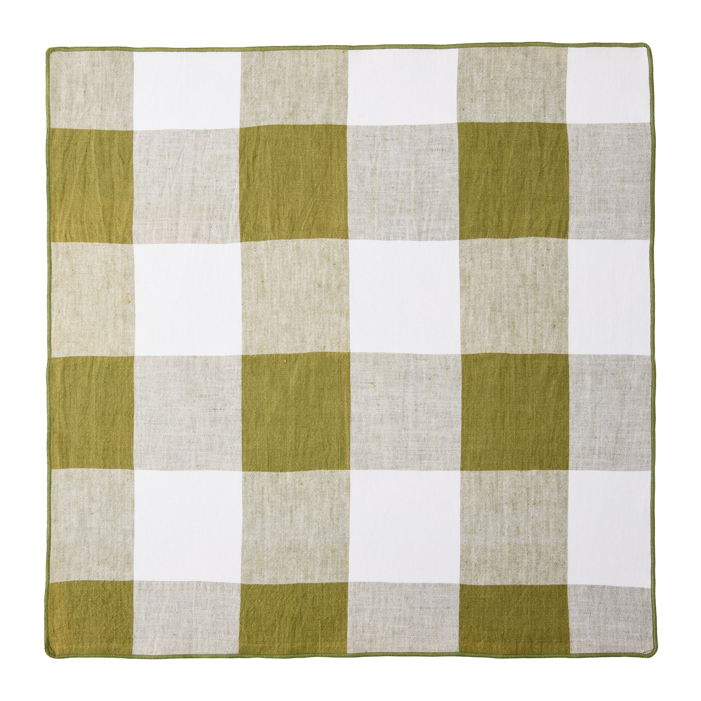 Aloe Green Buffalo Check Linen Napkin, 20" x 20", with a green border.