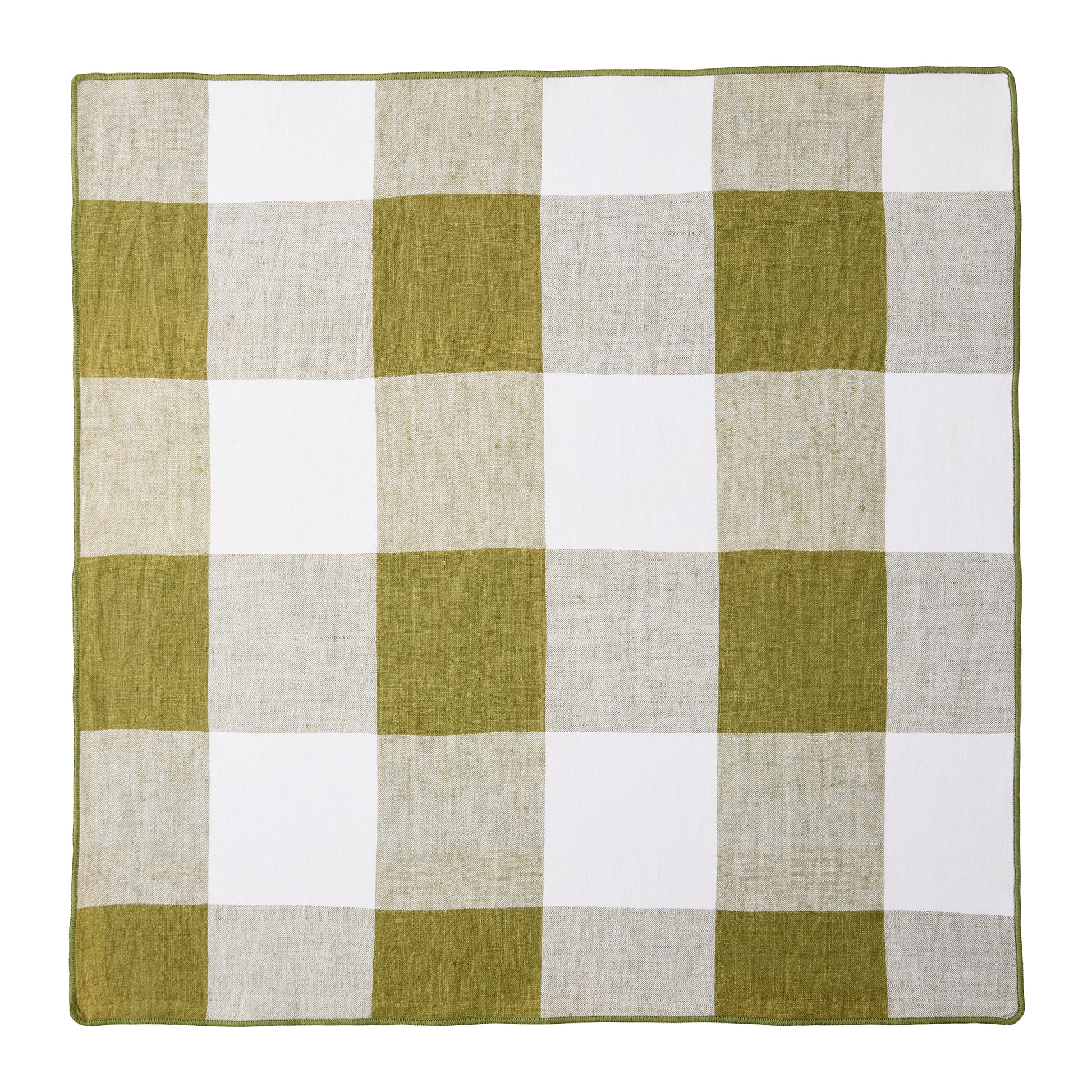 Aloe Green Buffalo Check Linen Napkin, 20" x 20", with a green border.