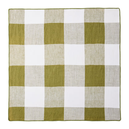 Aloe Green Buffalo Check Linen Napkin, 20" x 20", with a green border.