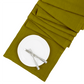 Aloe Green HG hand-dyed linen table runner, 18" x 108", with white plate and silverware.