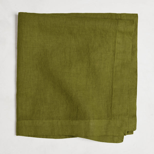Aloe Green HG Signature Hand-dyed Linen Napkin, 22-inch square, folded.