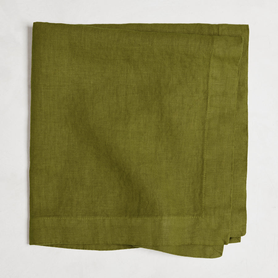 Aloe Green HG Signature Hand-dyed Linen Napkin, 22-inch square, folded.